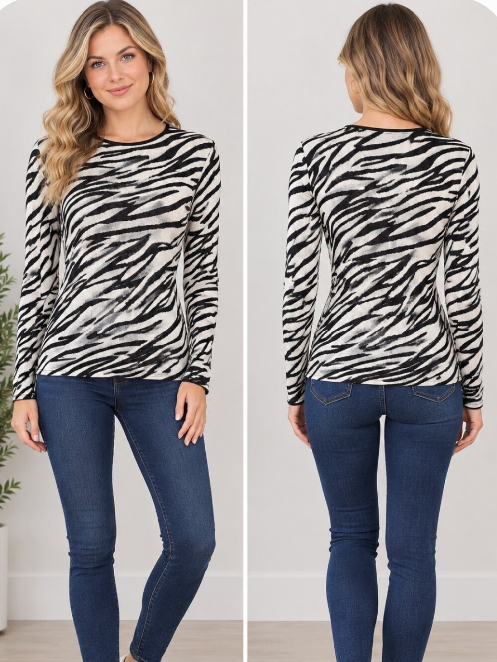 Belford For Neiman Marcys Silk Black and White Zebra Long Sleeve Top. M.